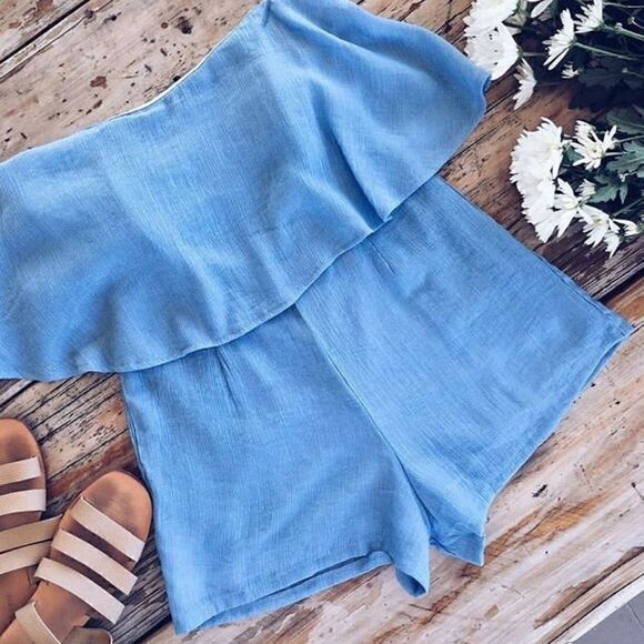 Morrisday the Label Light Blue StraplessTextured Playsuit Romper NWT - Picture 13 of 15